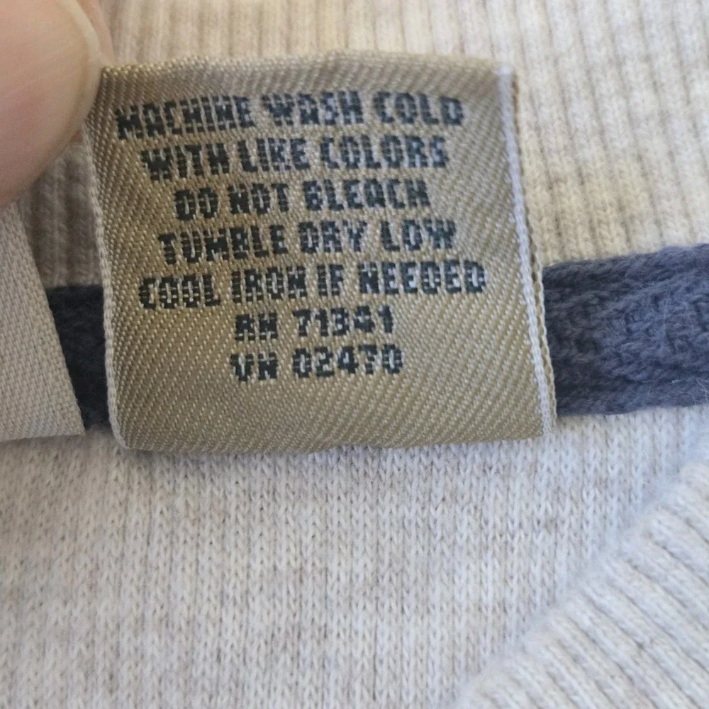 LL Bean Mens Large Beige Cotton Thermal  Long Sleeve Henley Shirt Waffle Knit